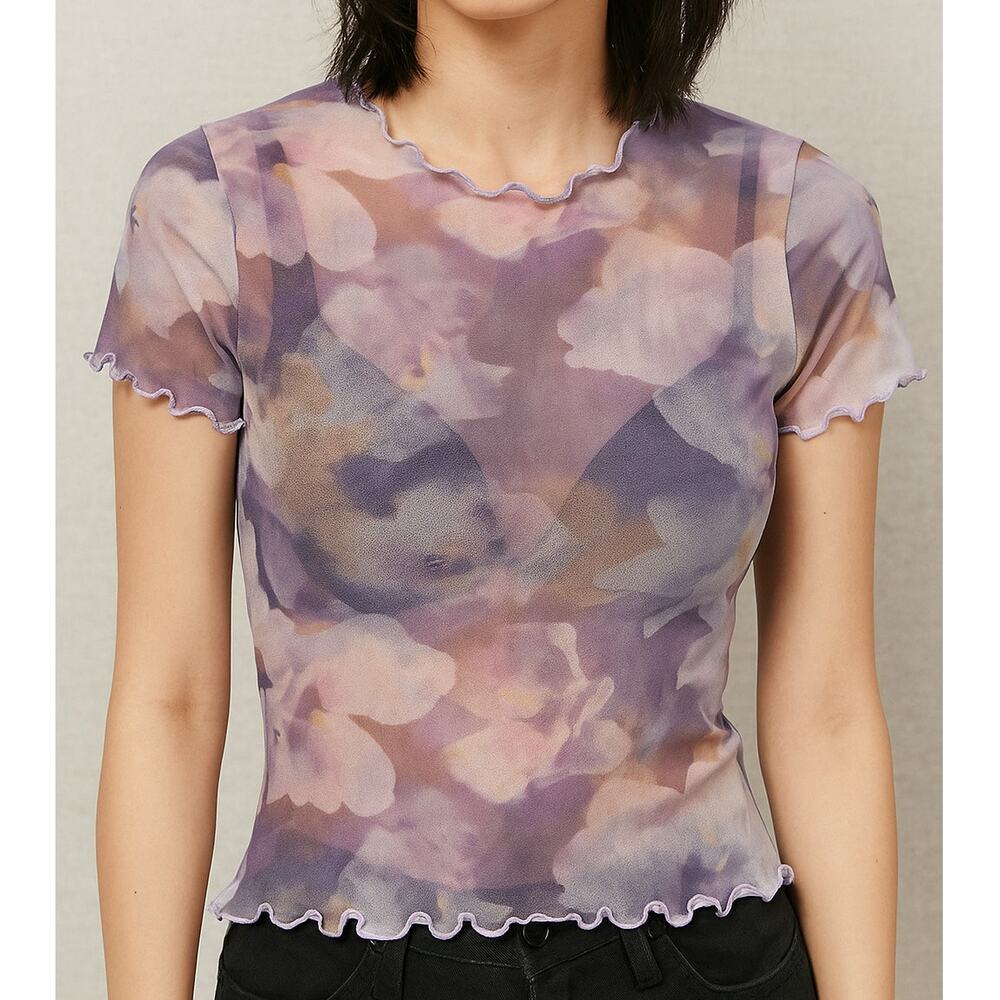 Urban Outfitters Purple Sheer Mesh Short Sleeve Top